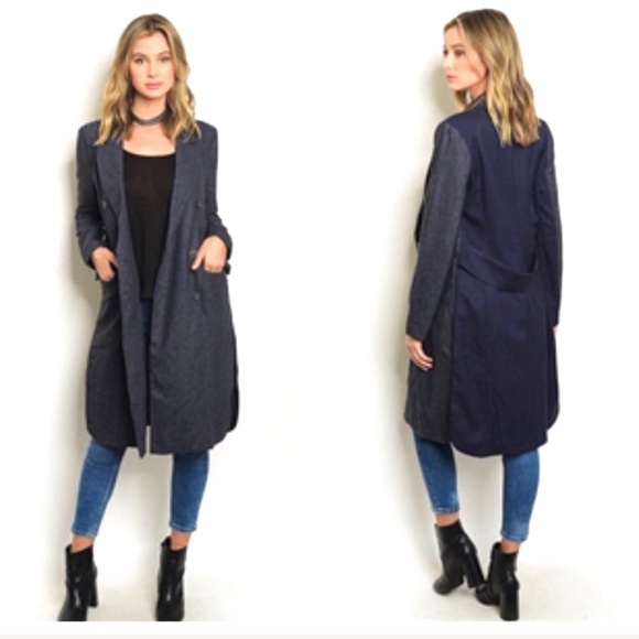 Boutique Jackets & Blazers - NAVY AND DENIM COLORED FABRIC TWO TONED COAT~SMALL